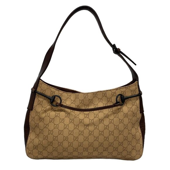 Auth GUCCI Horsebit 101975 Brown Dark Brown Jacquard Leather Shoulder Bag - Picture 2 of 16